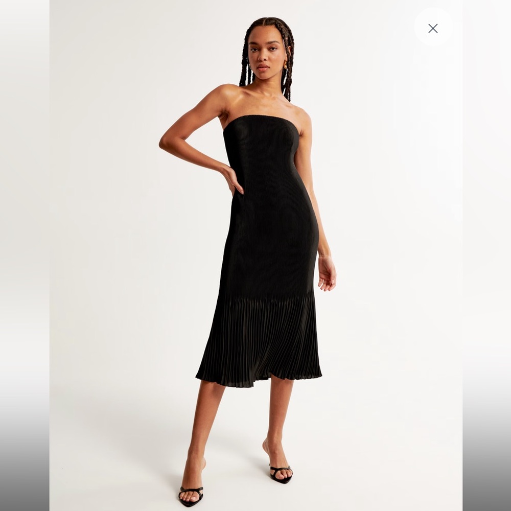 Abercrombie Giselle Pleat Release Midi Dress, Black